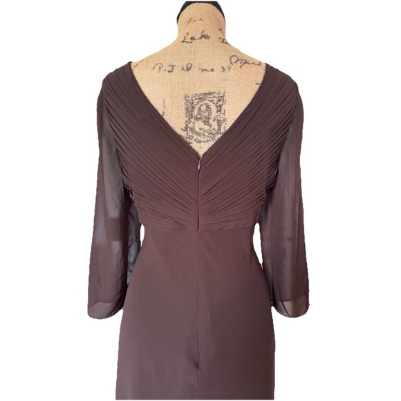 NWT COLDWATER CREEK Dress Brown Pleated Chiffon 3/4 Sleeve V Neck Y2k Fairy 12 - Picture 5 of 10